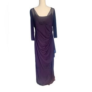 Alex Evenings Purple Chiffon Ruched Maxi Dress| Size 14